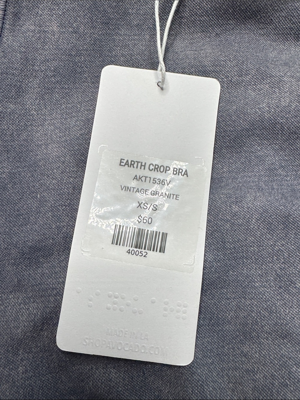 Avocado Earth Crop Bra Vintage Grantie Size XS/S NWT - Picture 5 of 5
